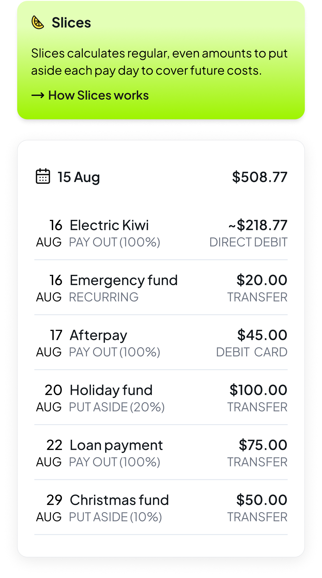 Smoothy app showing budgeting and bill smoothing